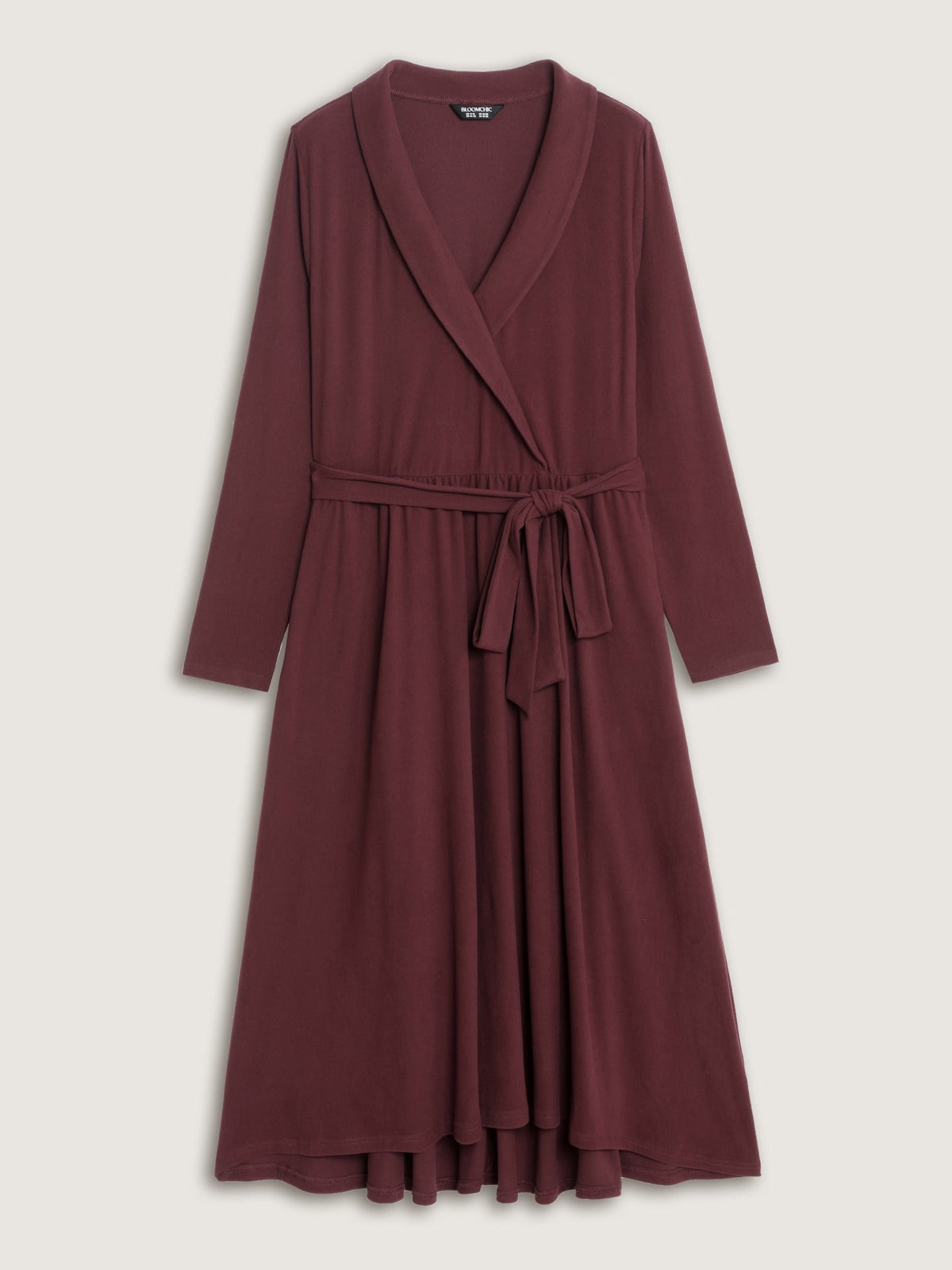 Supersoft Shawl Collar Wrap Tie Waist Midi Dress
