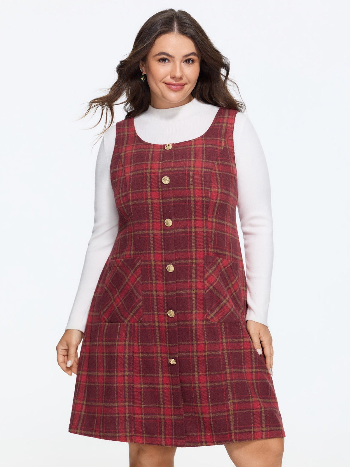 Plaid Button Front Sleeveless Mini Dress