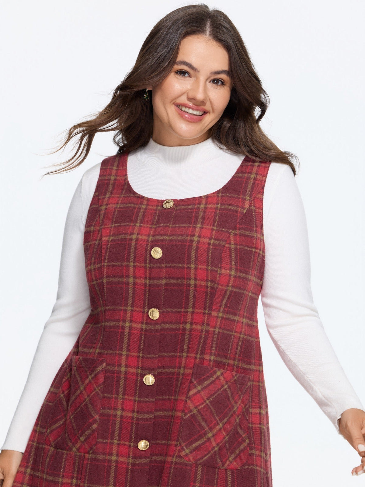 Plaid Button Front Sleeveless Mini Dress