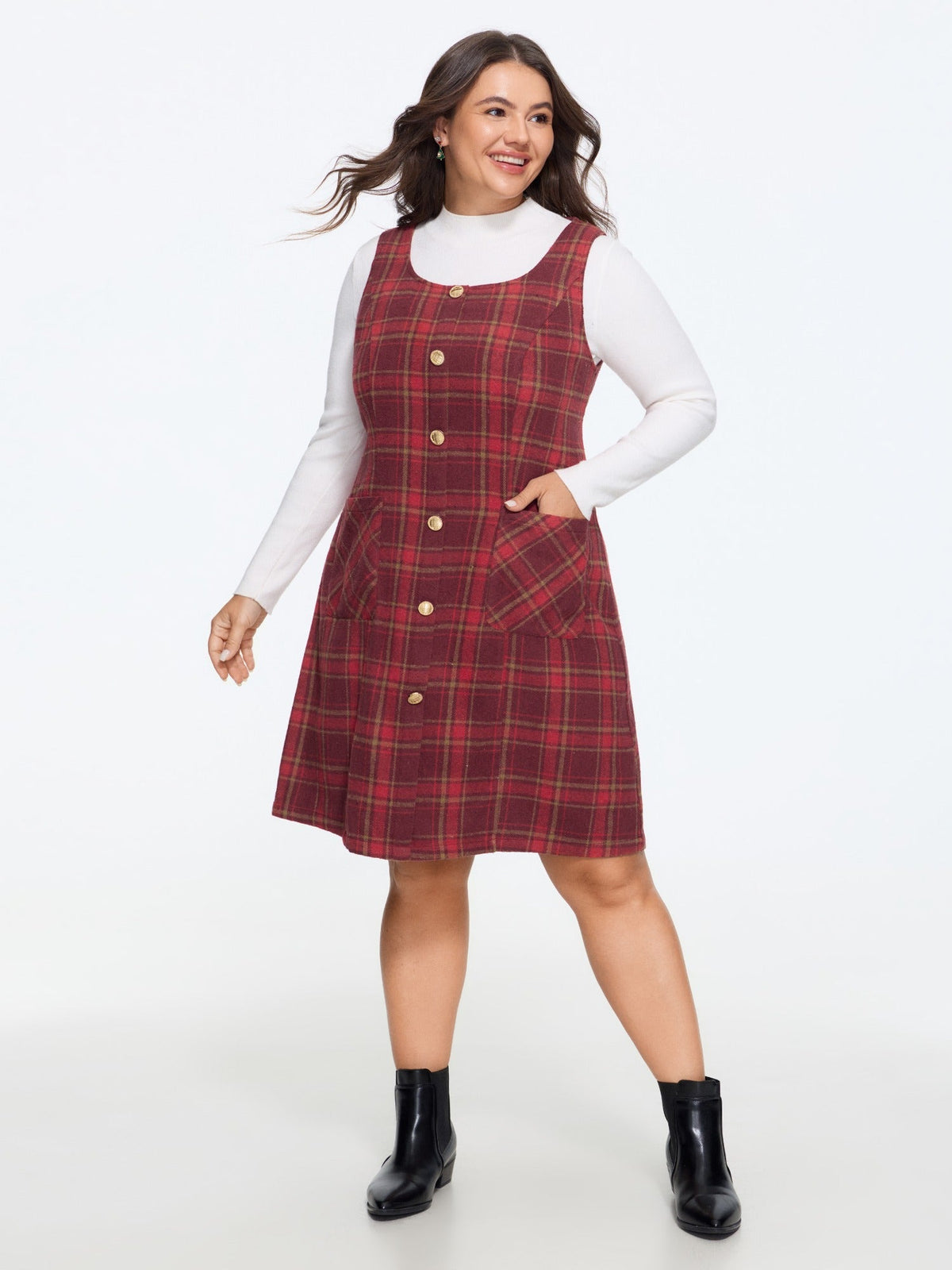 Plaid Button Front Sleeveless Mini Dress