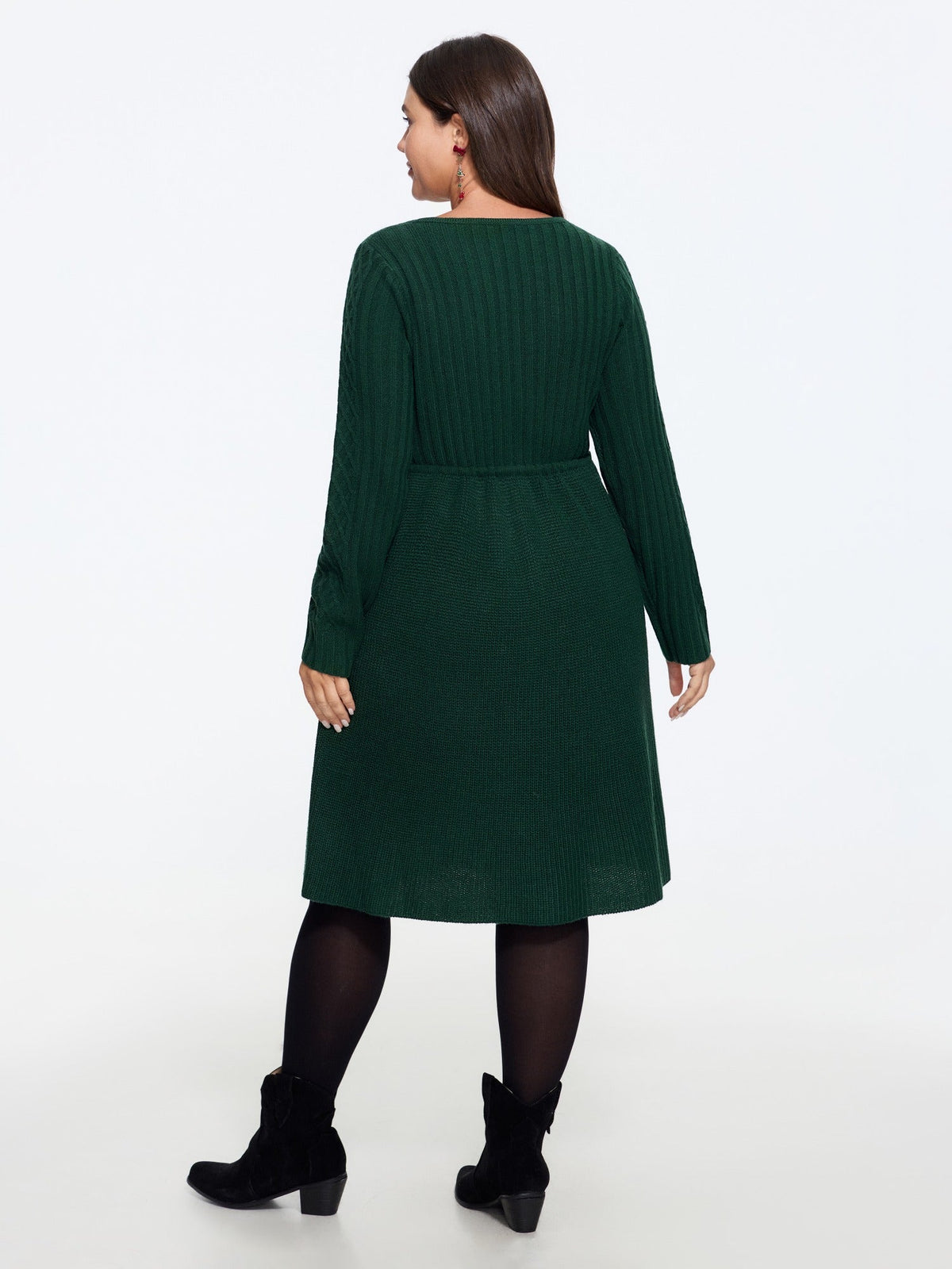Square Neck Waist Tie Sweater Dress