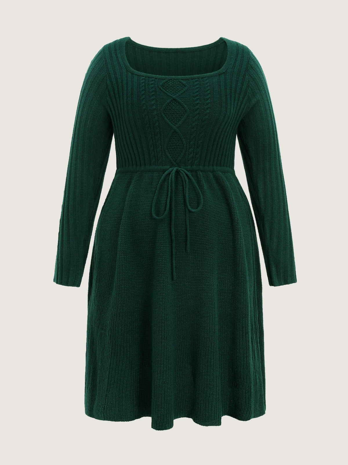 Square Neck Waist Tie Sweater Dress
