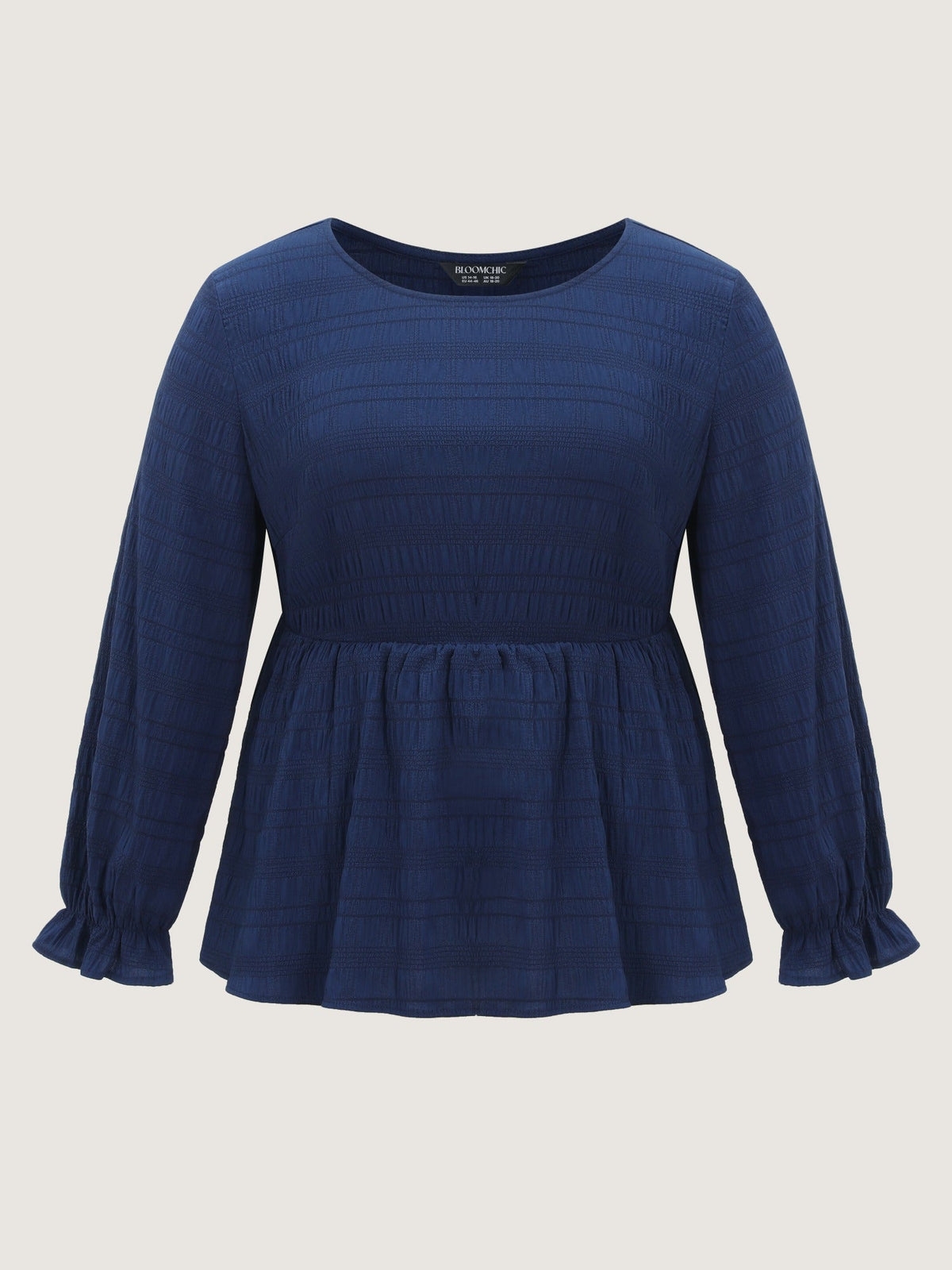 Textured Round Neck Ruffle Cuff Blouse