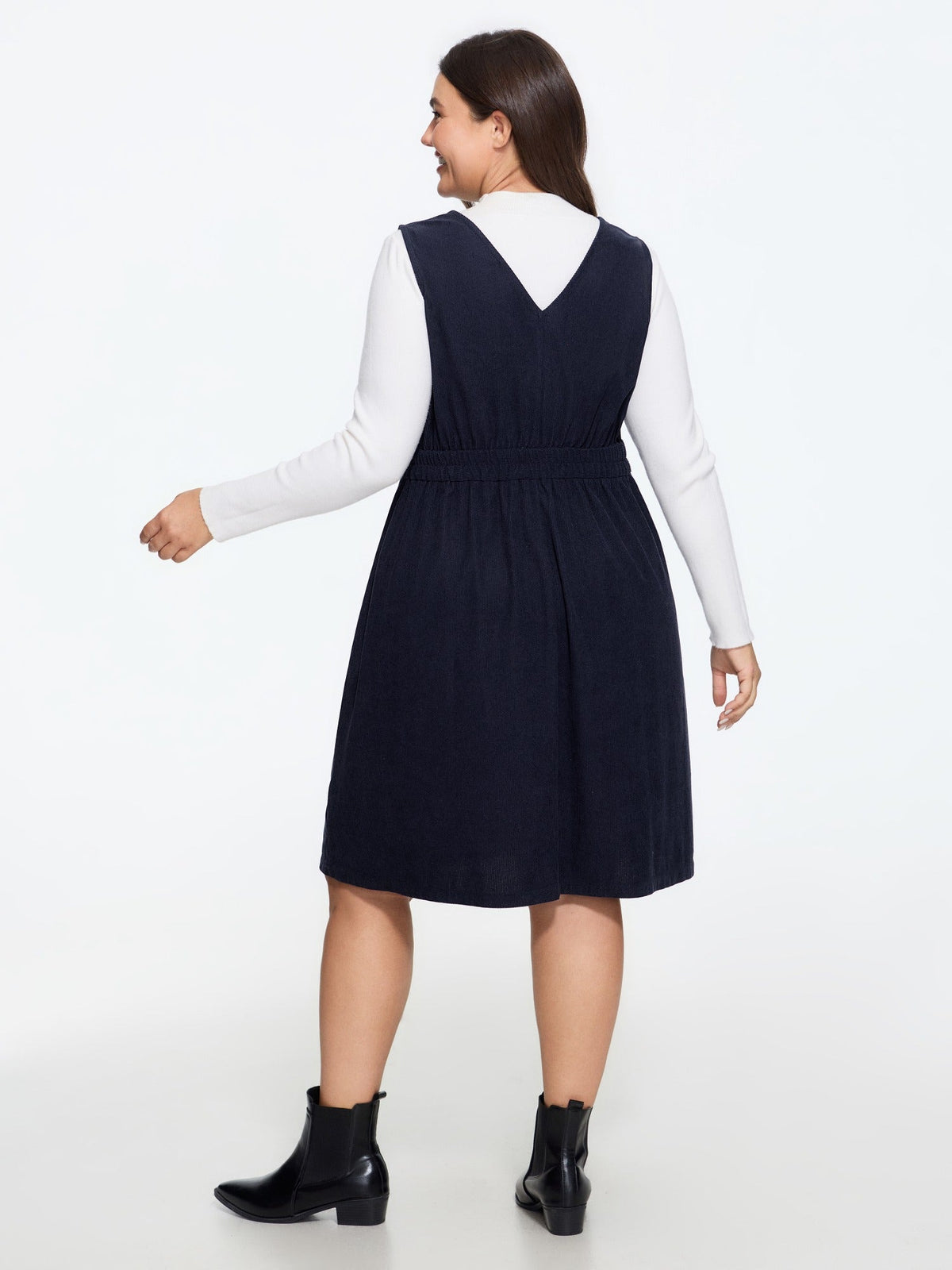Corduroy Button Front Pocket Sleeveless Mini Dress
