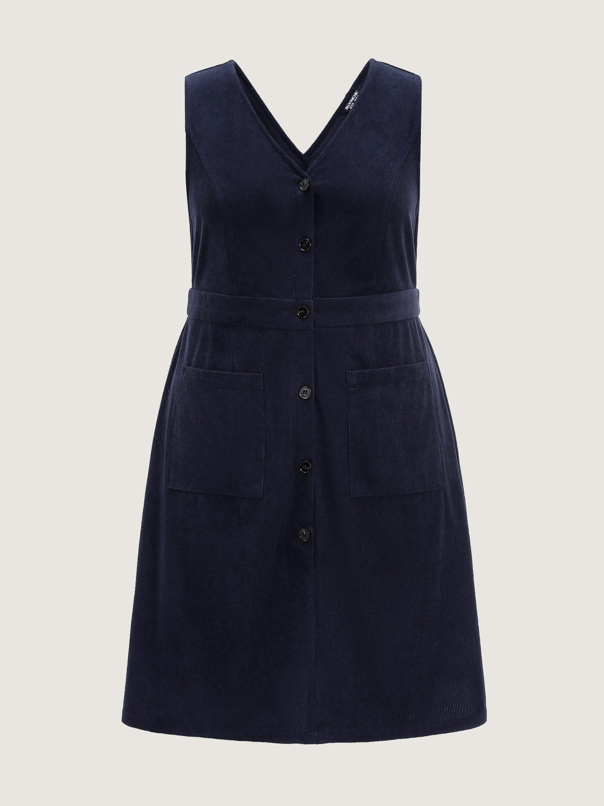 Corduroy Button Front Pocket Sleeveless Mini Dress