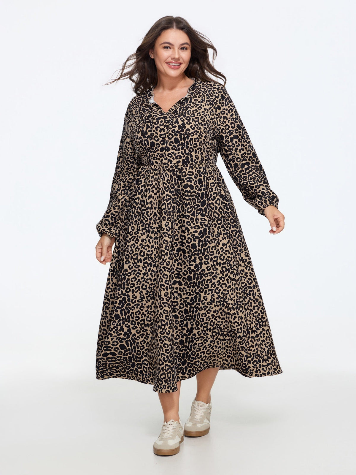Leopard Print V Neck Maxi Dress