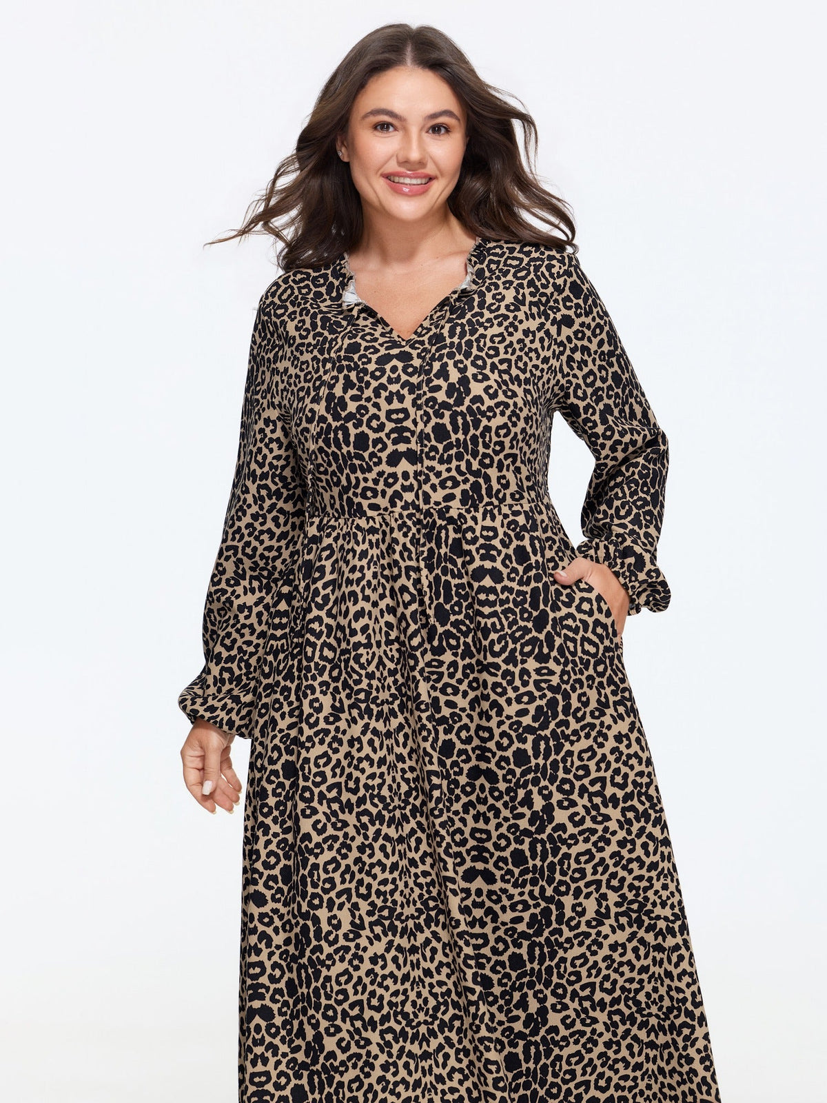 Leopard Print V Neck Maxi Dress