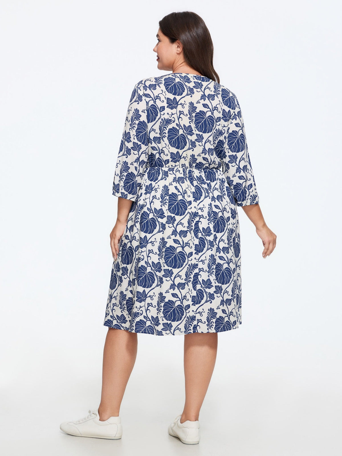 Supersoft Leaf Print Neck Tie Keyhole Front Mini Dress