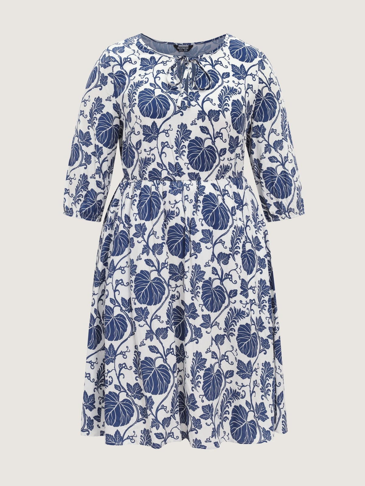 Supersoft Leaf Print Neck Tie Keyhole Front Mini Dress
