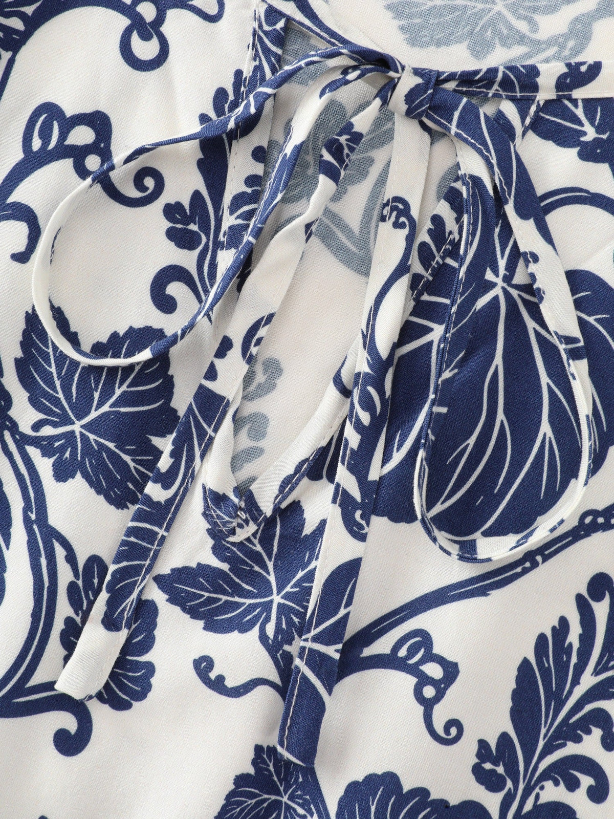 Supersoft Leaf Print Neck Tie Keyhole Front Mini Dress