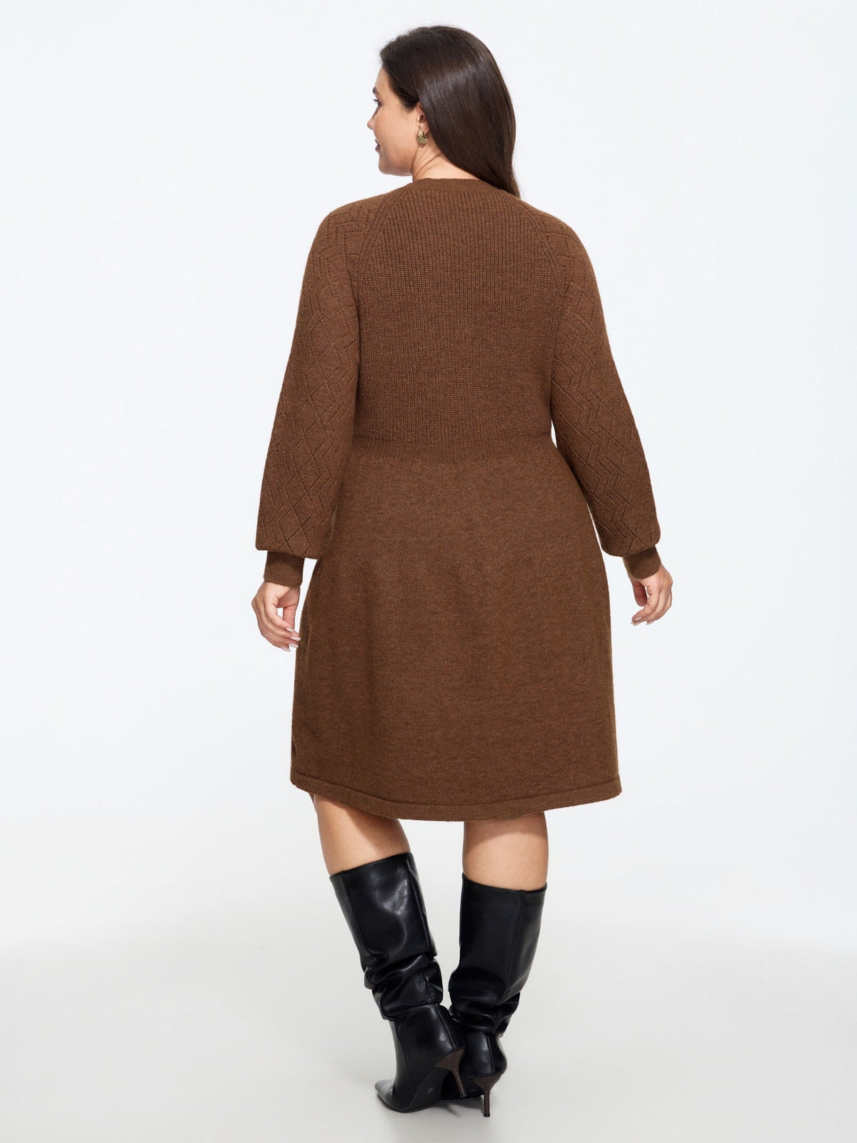 Textured V Neck Button Front Sweater Dress