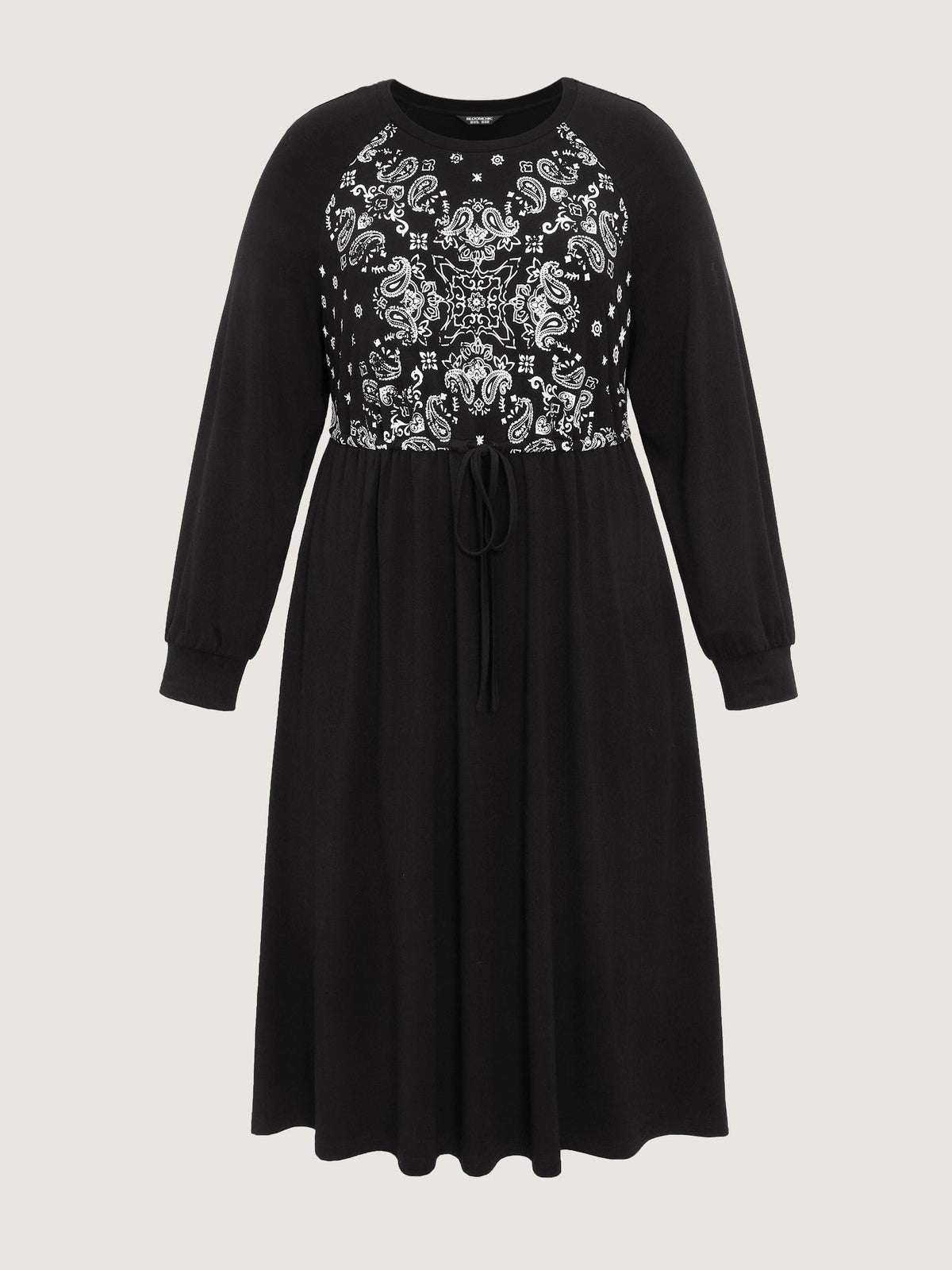 Paisley Print Drawstring Waist Midi Dress