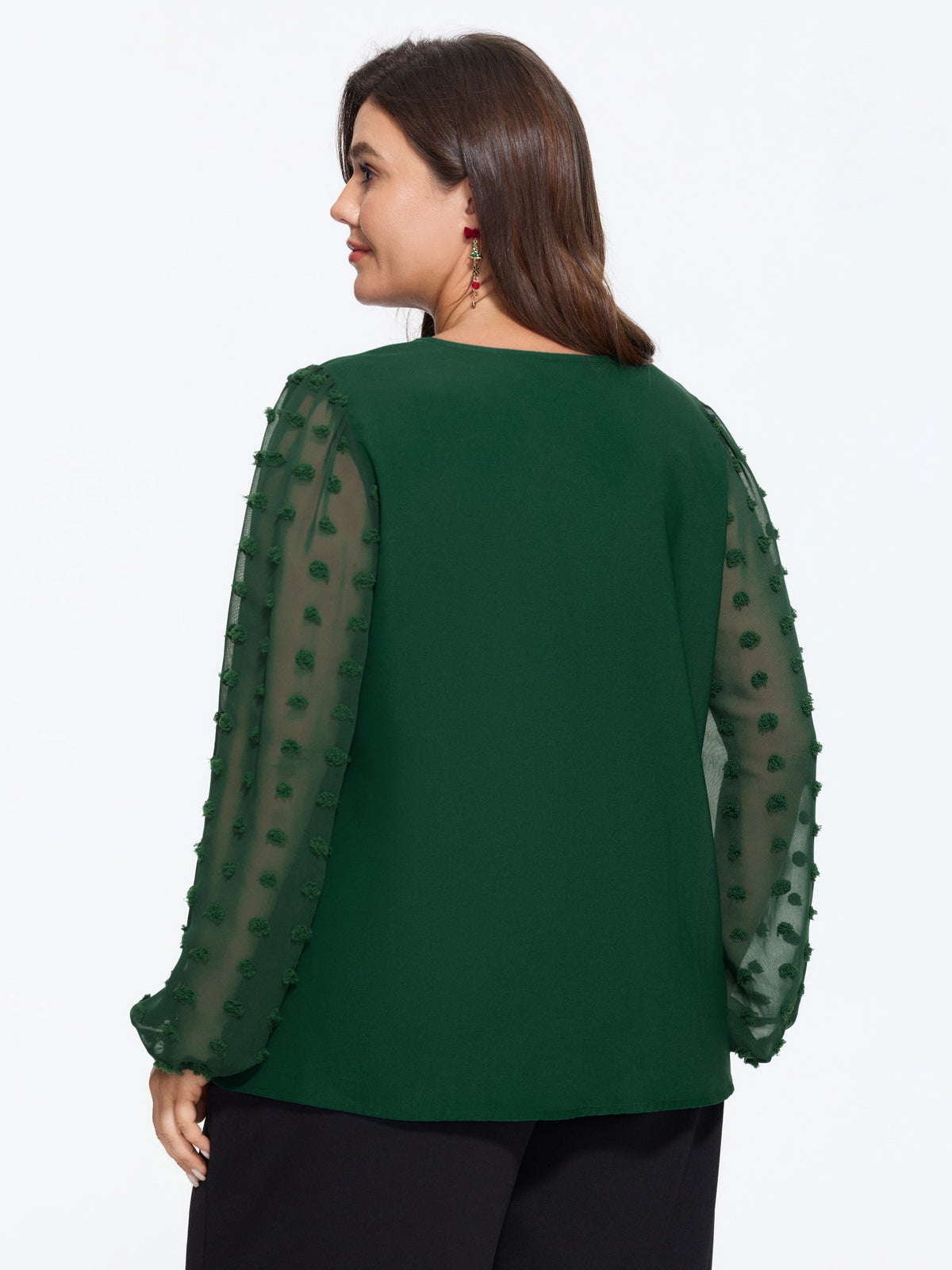 Textured Sheer Mesh Sleeve V Neck Blouse