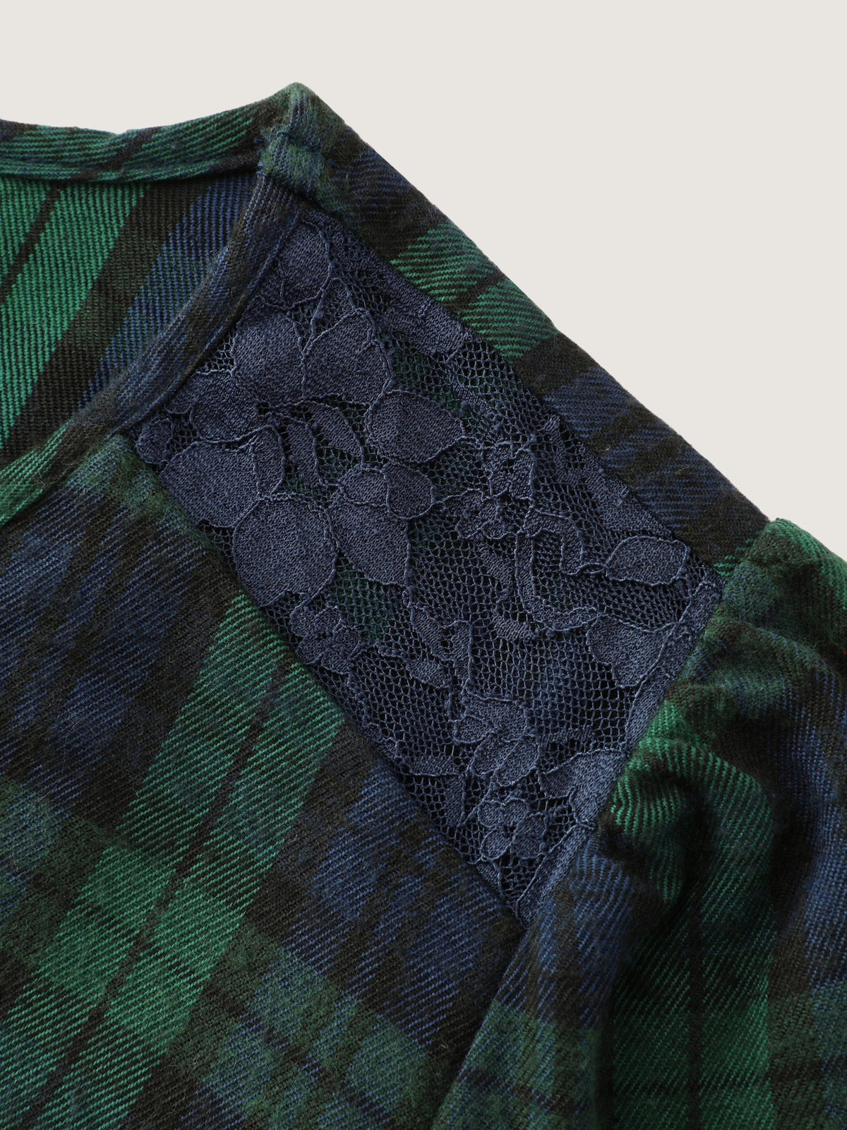Plaid Lace Shoulder Button Front Peplum Blouse