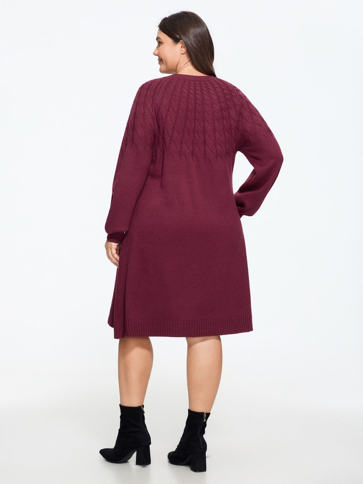 Crew Neck Cable Knit Sweater Dress