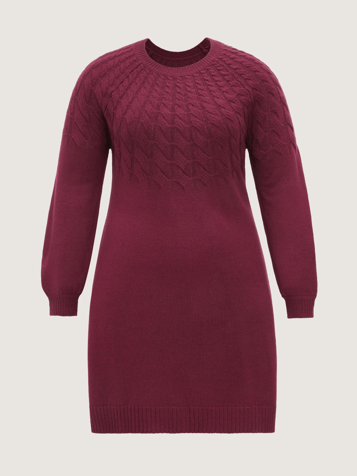 Crew Neck Cable Knit Sweater Dress