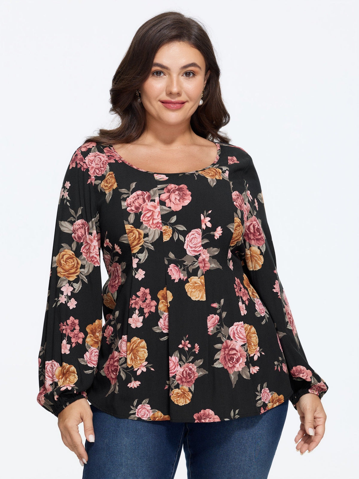 Floral Print Plicated Peplum Blouse