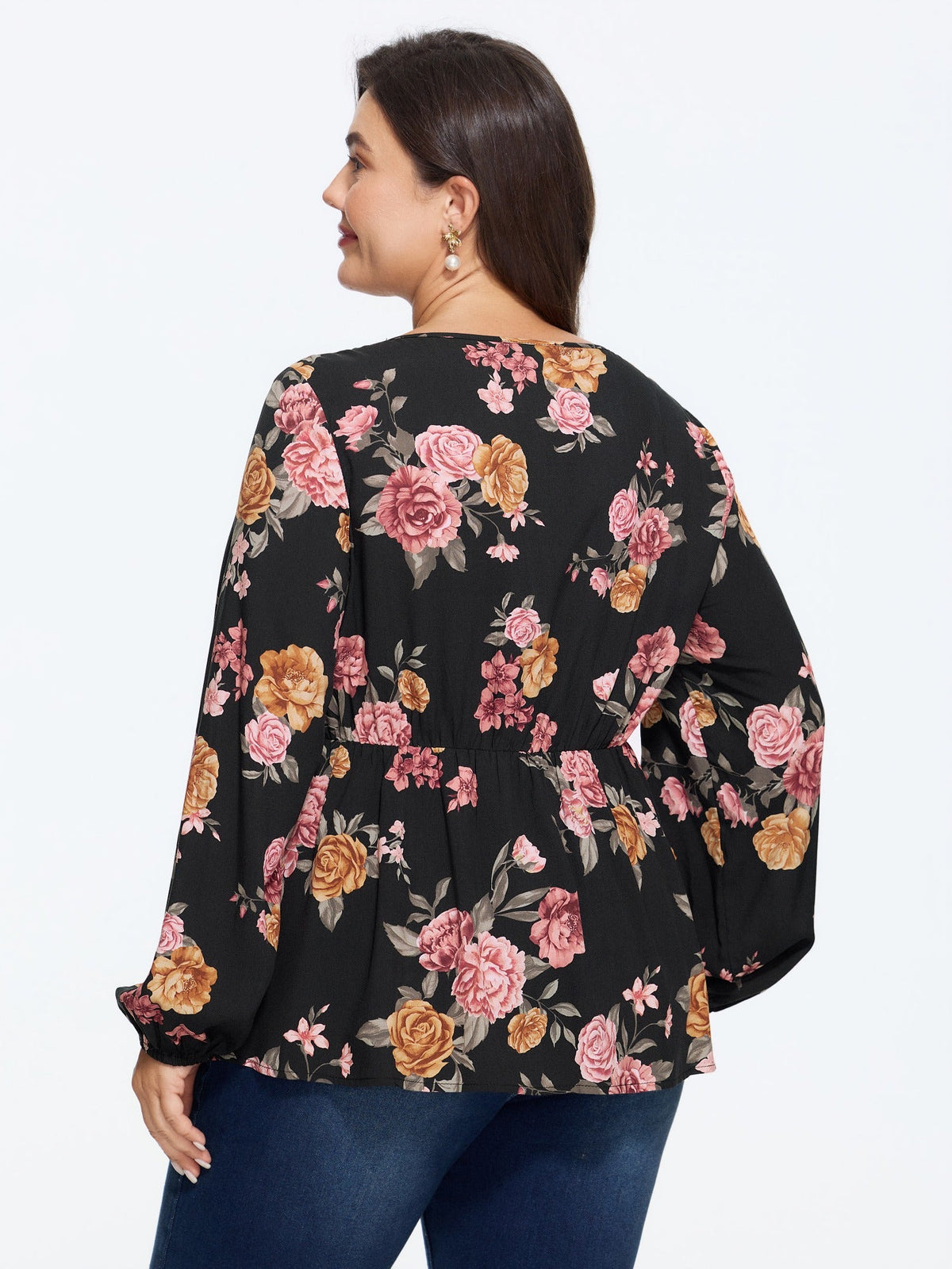 Floral Print Plicated Peplum Blouse