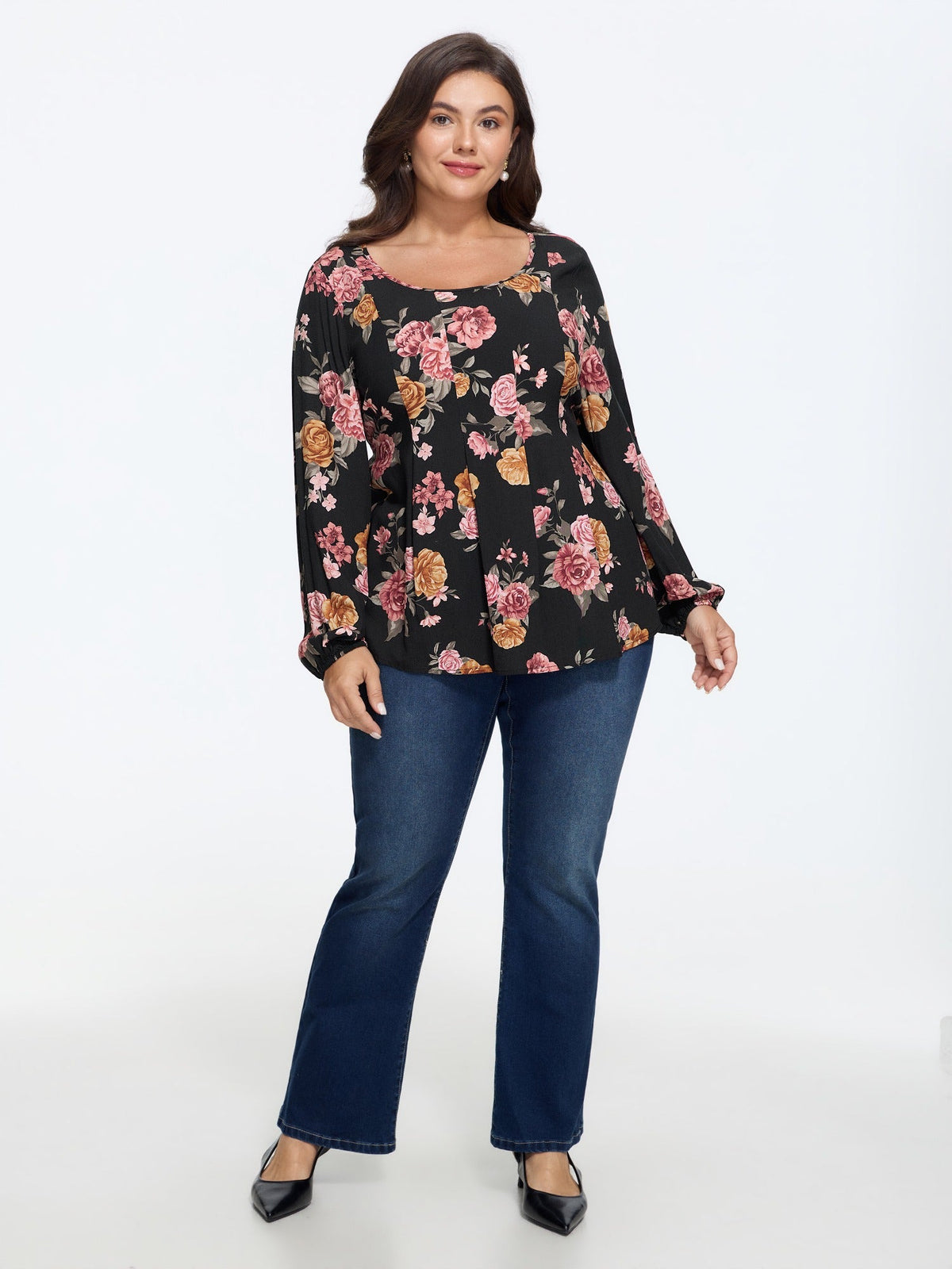 Floral Print Plicated Peplum Blouse