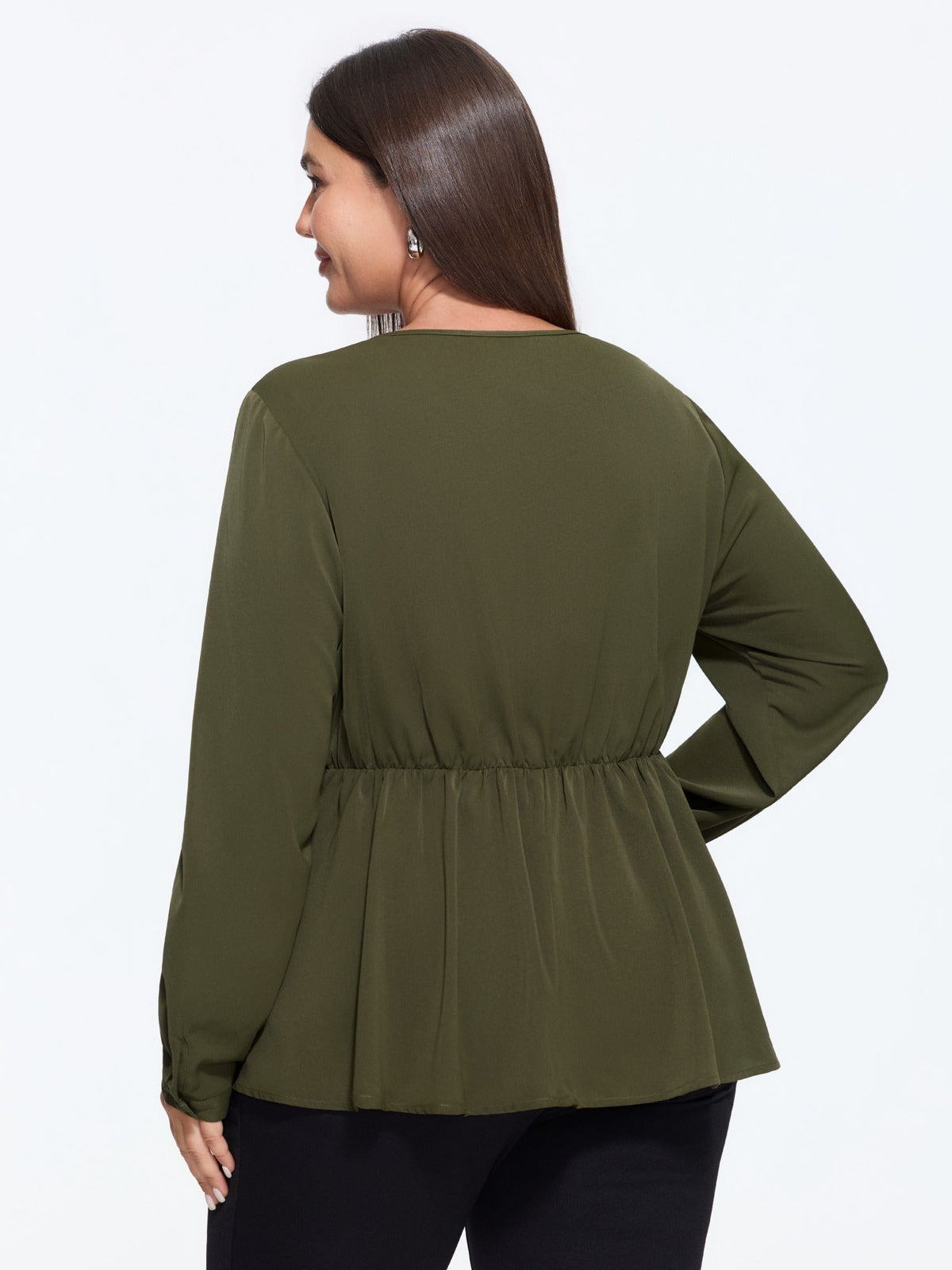 V Neck Button Front Pleated Blouse
