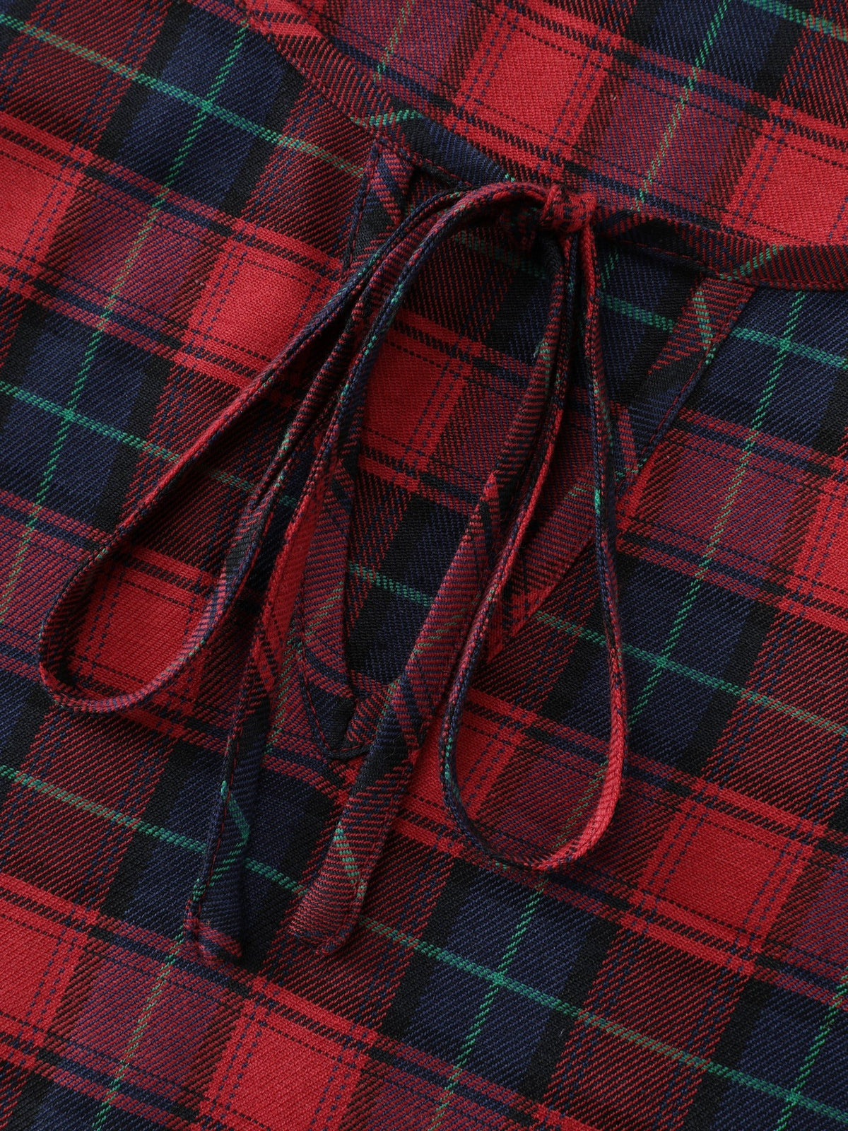Plaid 3/4 Flare Sleeve Ruffle Hem Blouse