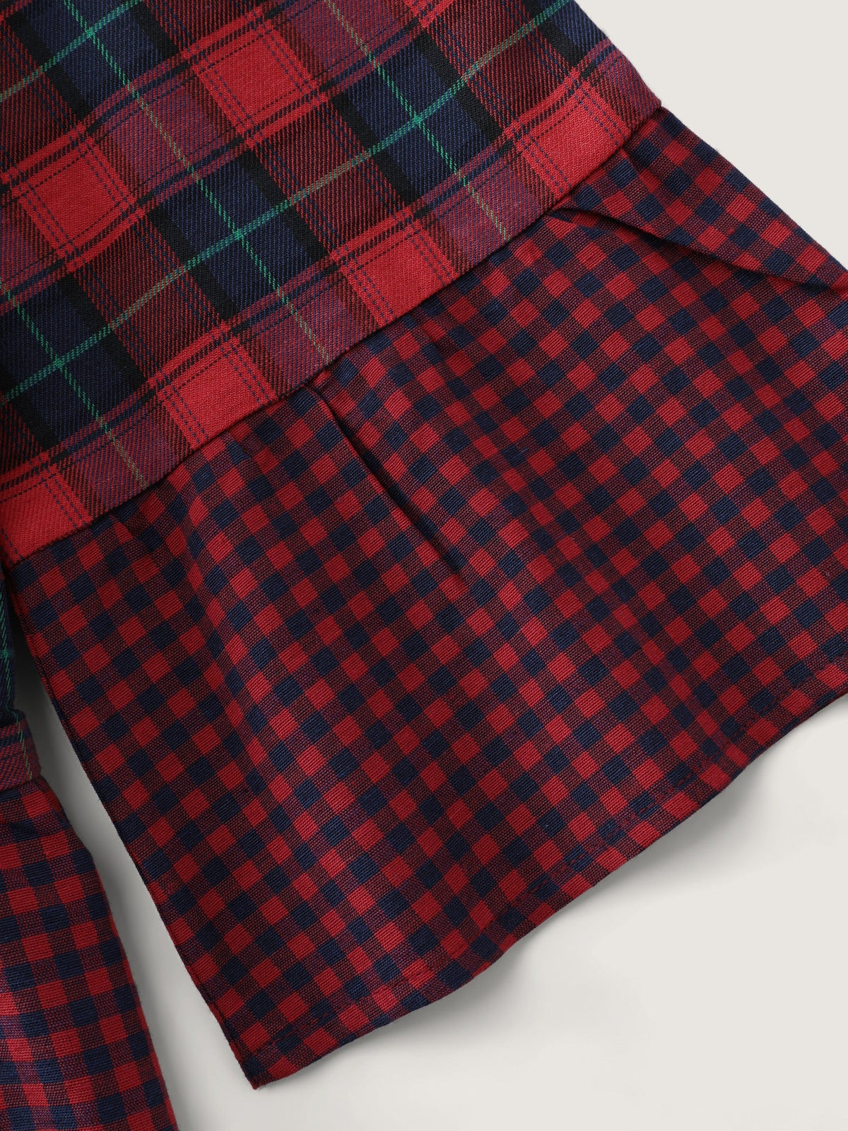 Plaid 3/4 Flare Sleeve Ruffle Hem Blouse