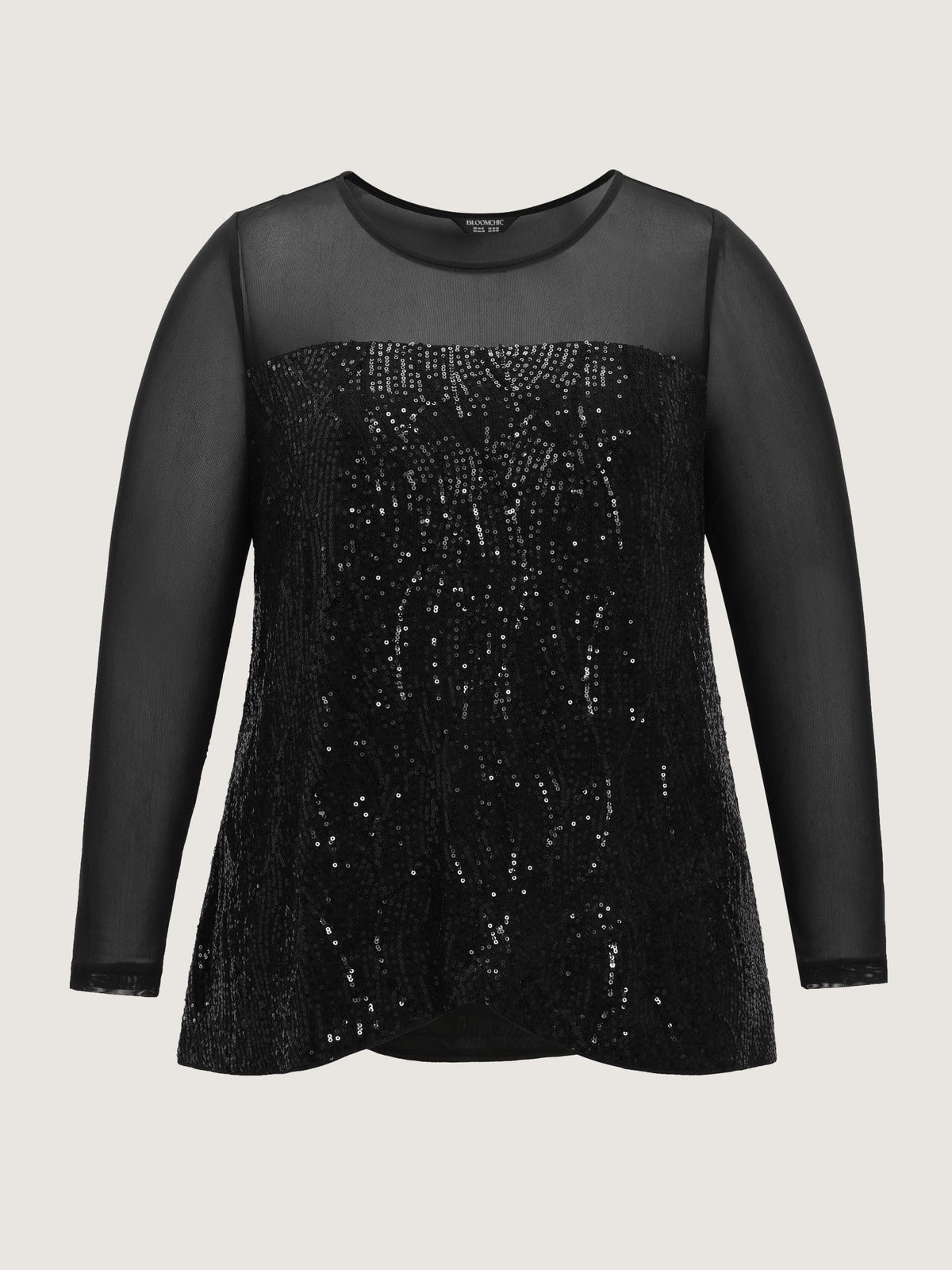 Sequin Sheer Mesh Round Neck Blouse
