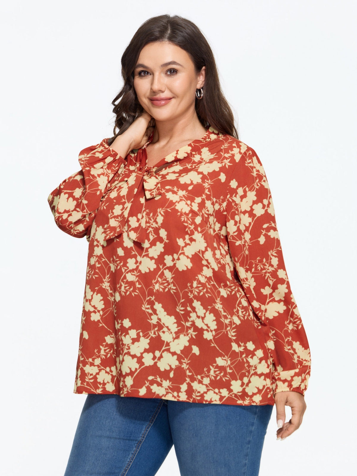 Floral Print Bow Tie Neck Blouse