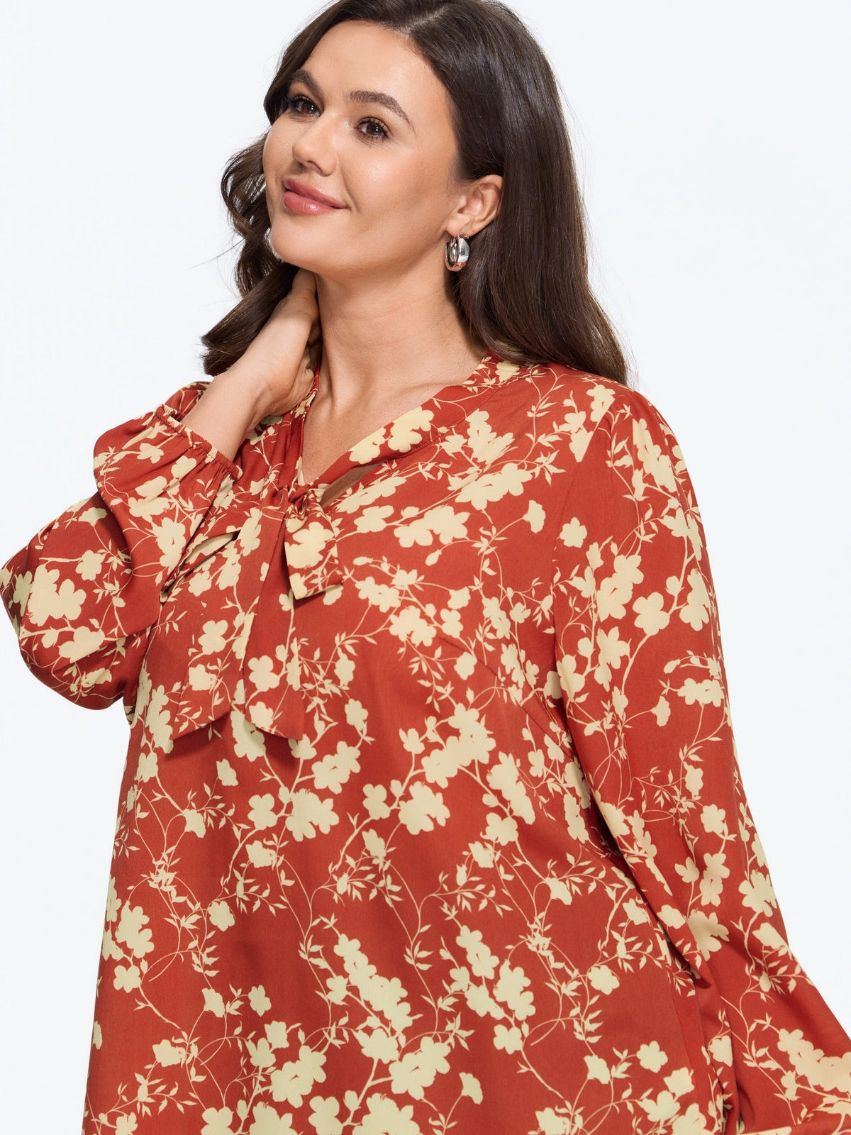 Floral Print Bow Tie Neck Blouse