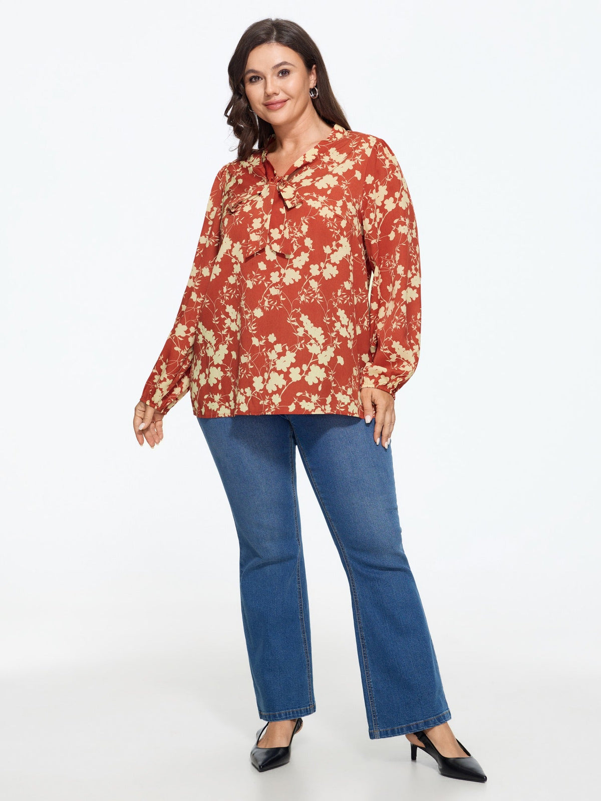 Floral Print Bow Tie Neck Blouse