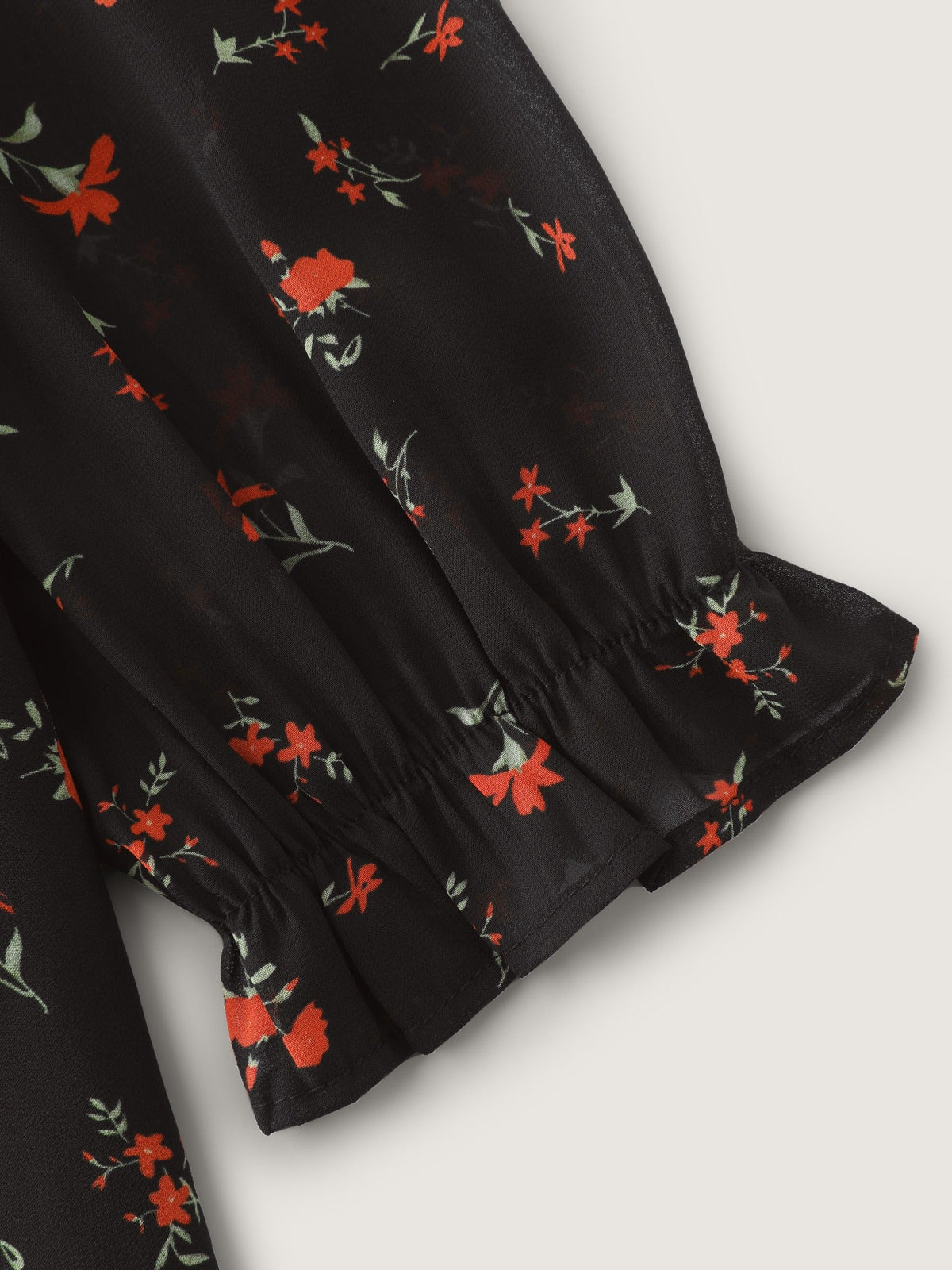 Floral Print Ruffle Sheer Chiffon Blouse