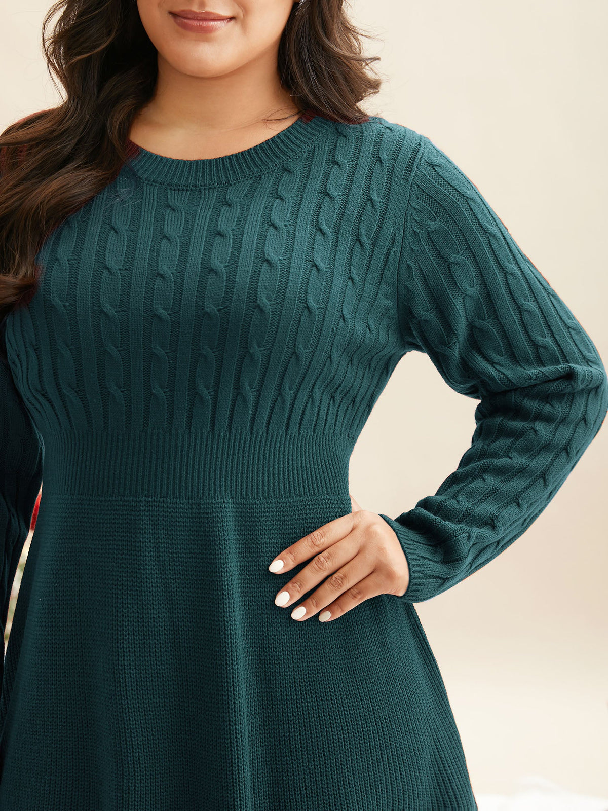 Cable Knit Fit-and-Flare Mini Sweater Dress