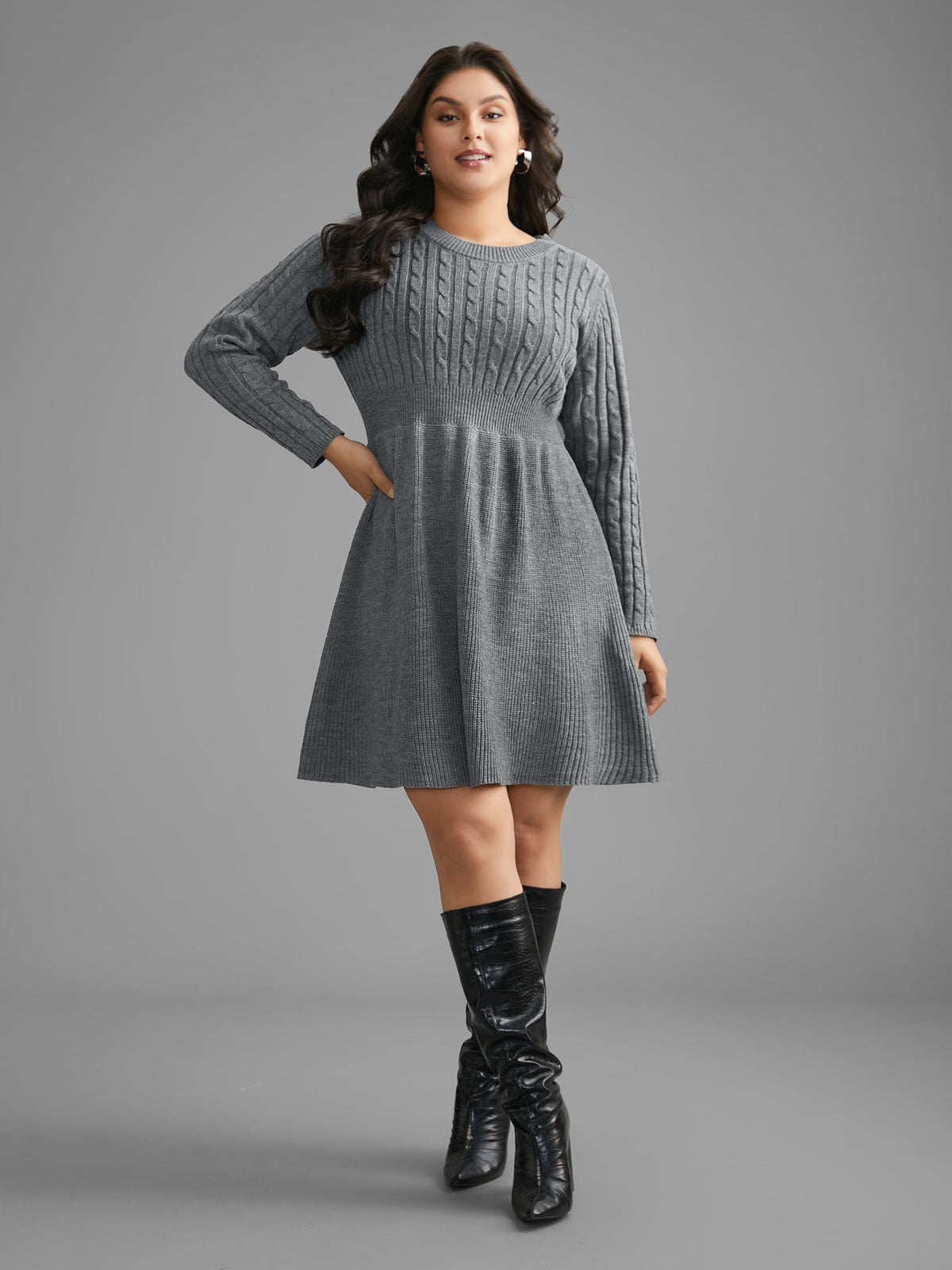 Cable Knit Fit-and-Flare Mini Sweater Dress