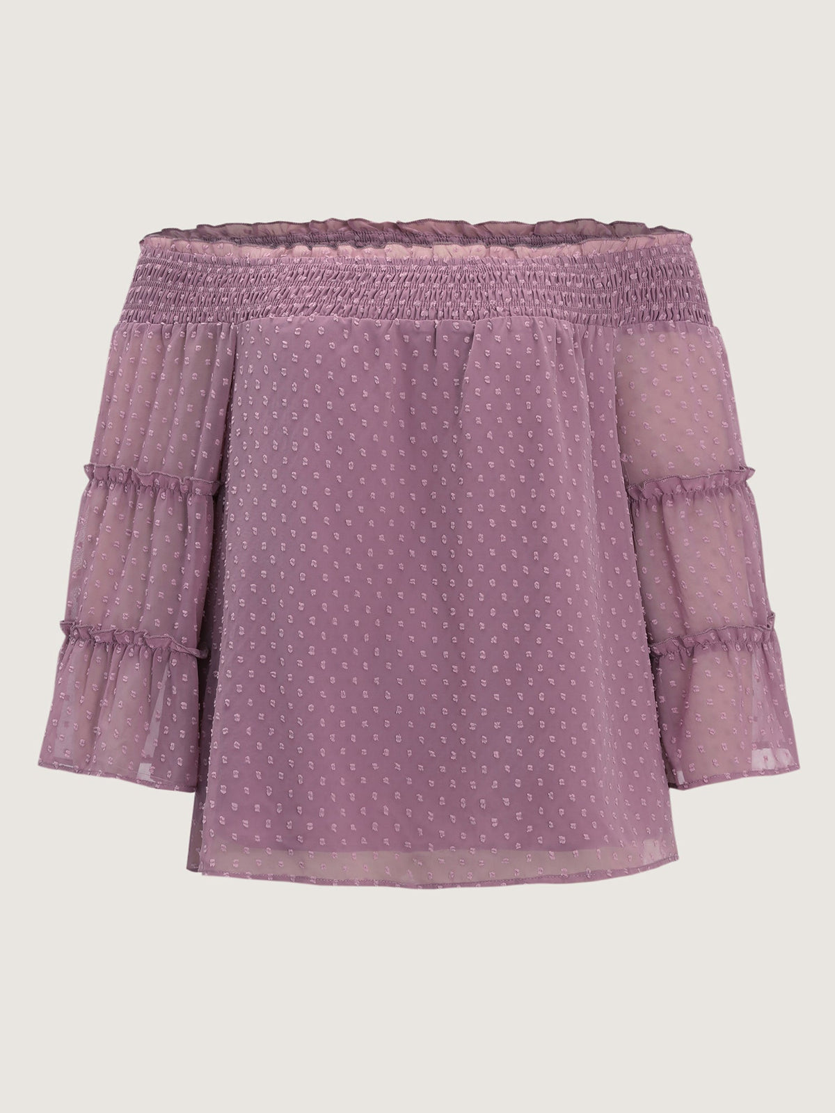 Off-Shoulder Shirred Flared Sleeve Blouse