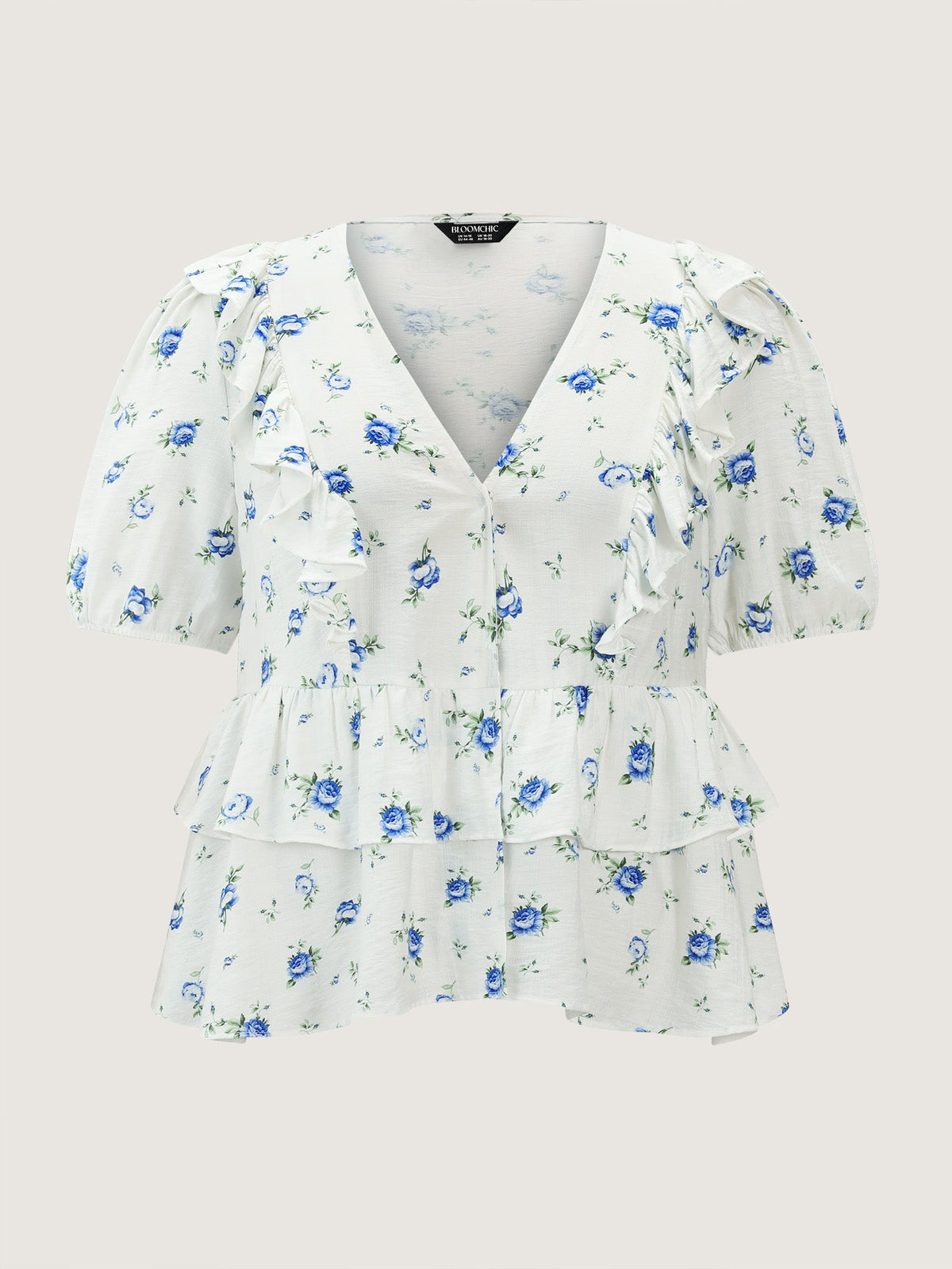 Floral Print Tiered V-Neck Blouse