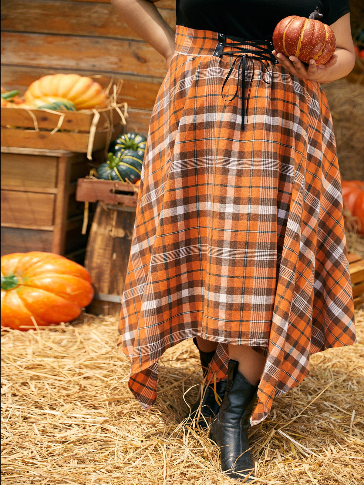 Elastic Plaid Asymmetrical Hem Dress