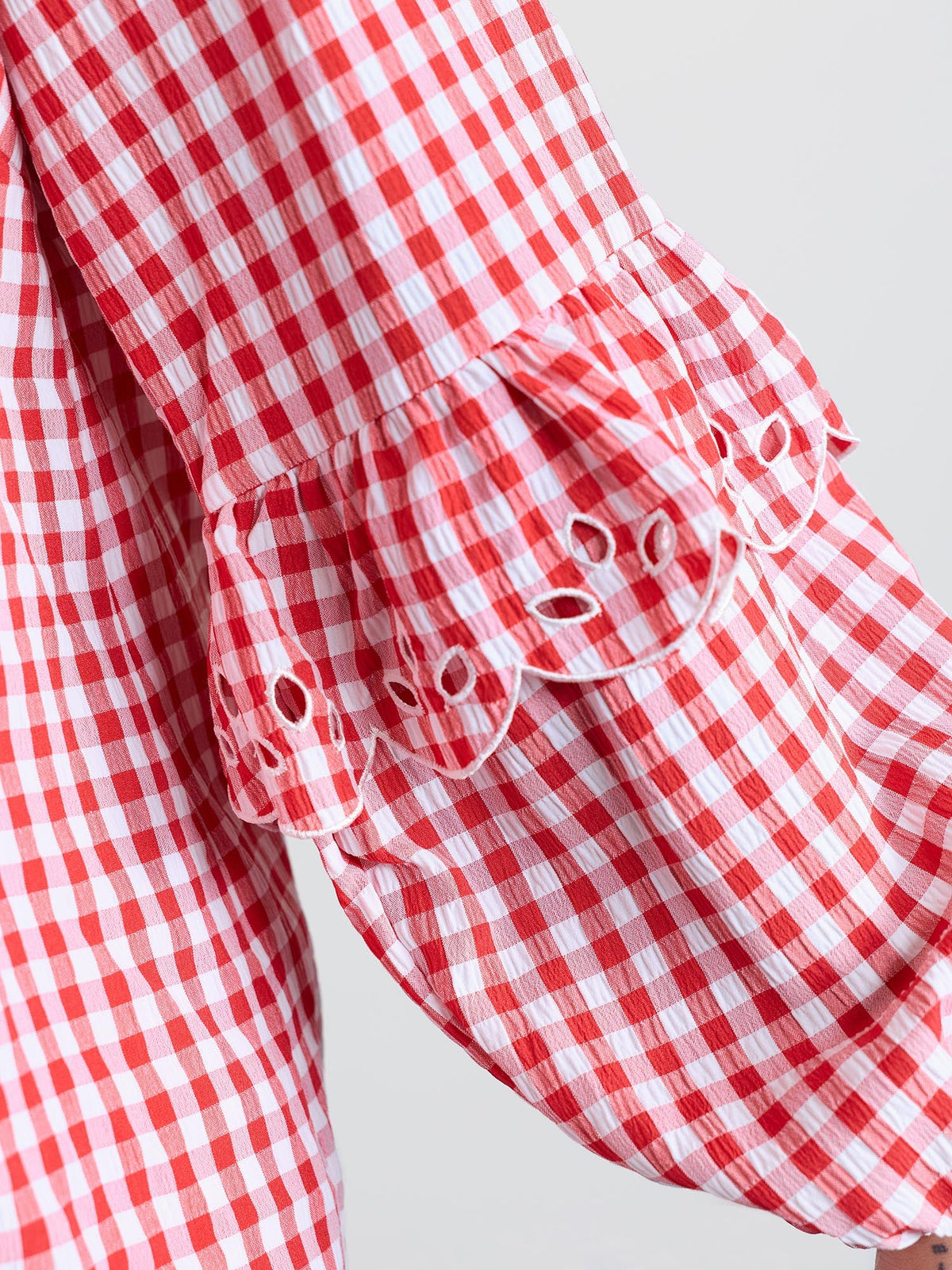 Gingham Embroidered Bow Tie Open-Front Shirt