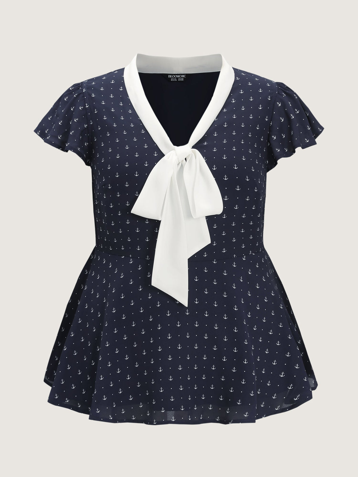 Color Contrast Ribbon Neckline Blouse
