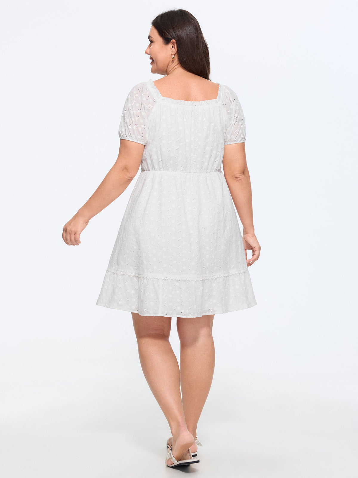 Cotton Lace Textured Ruffled Hem Mini Dress