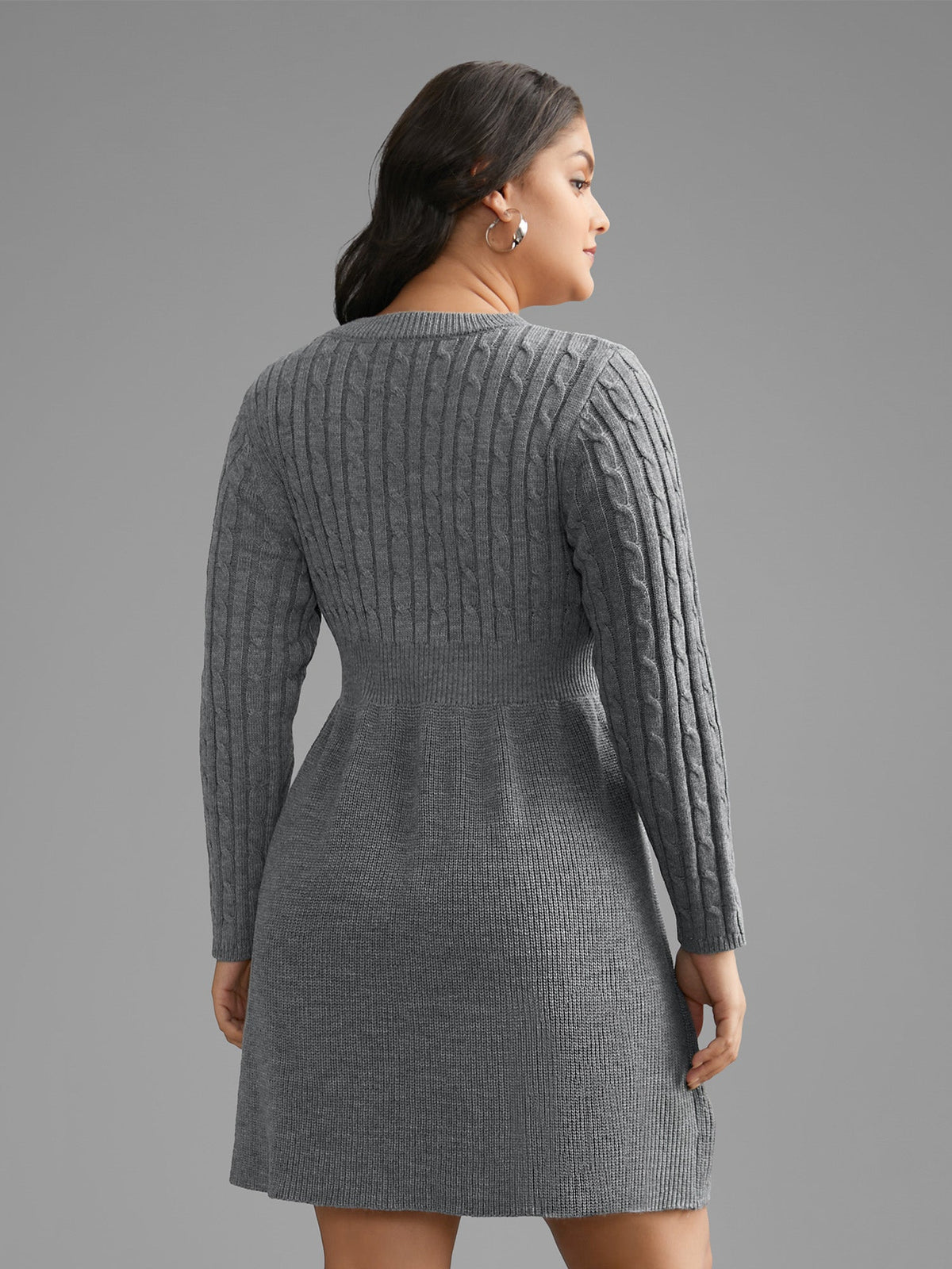 Cable Knit Fit-and-Flare Mini Sweater Dress