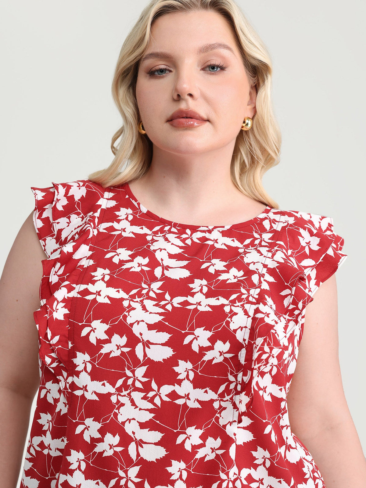 Floral Print Ruffled Cap Sleeve Blouse