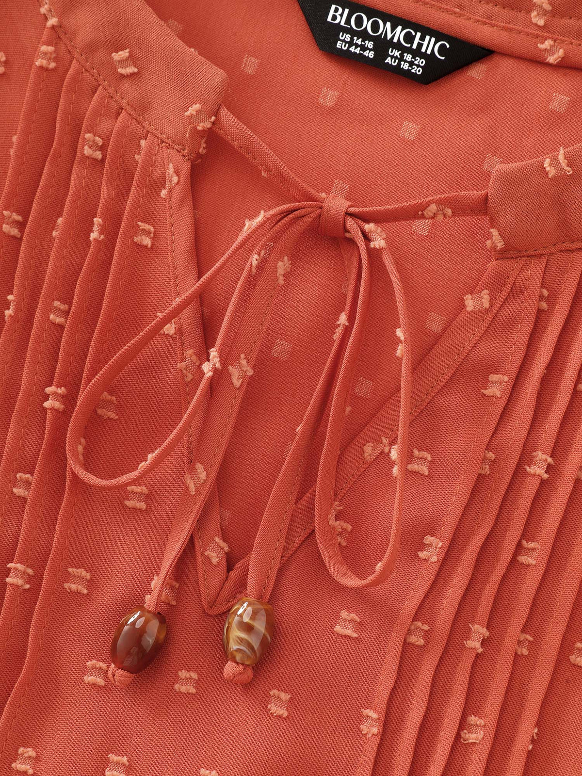 Textured V‑Neck Tie Front Pleated Blouse
