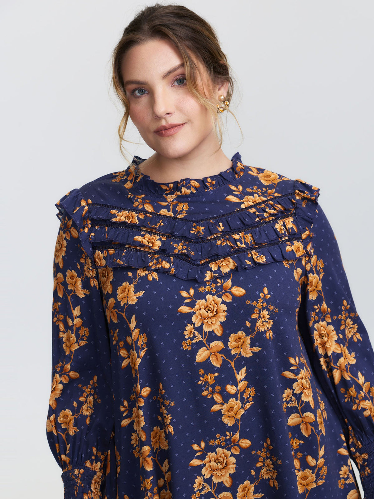 Floral Layered Ruffled Neckline Blouse