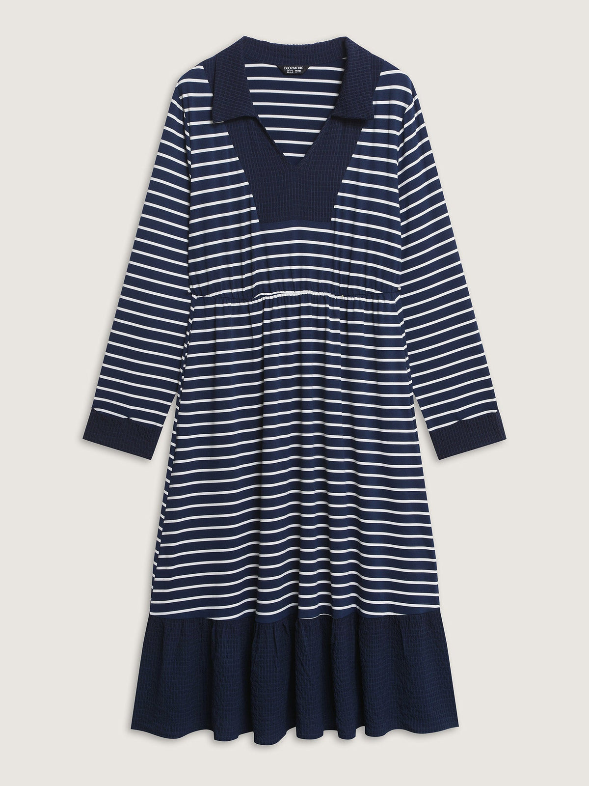 Striped Color Contrast Textured Midi Dress