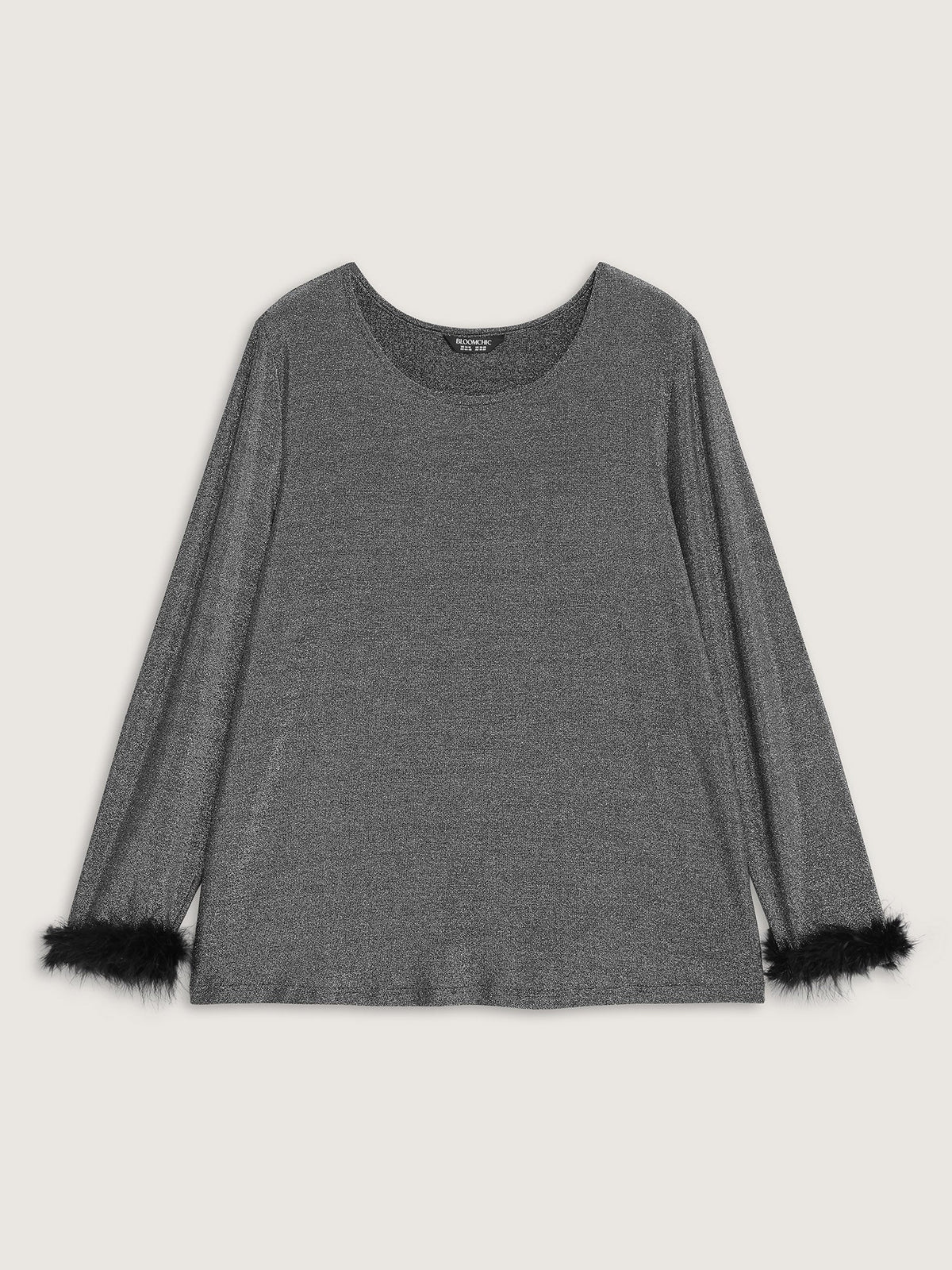 Shiny Silk Fur Cuffs Blouse