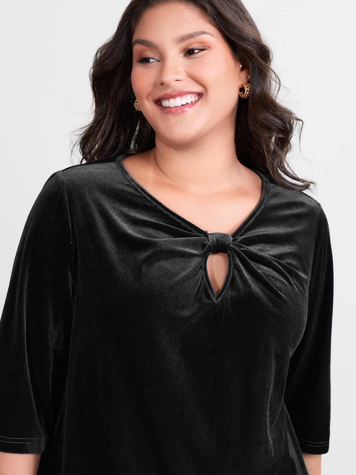 Velvet Twist Neckline Cut-Out Blouse