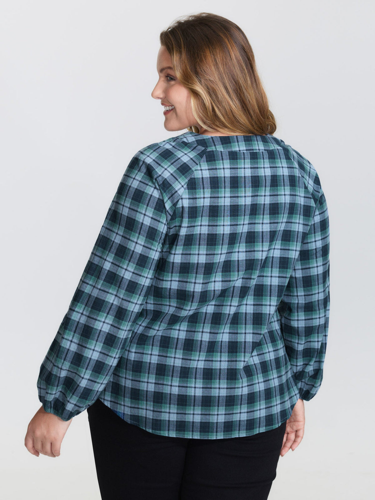 Plaid 2-in-1 Neck Tie Blouse