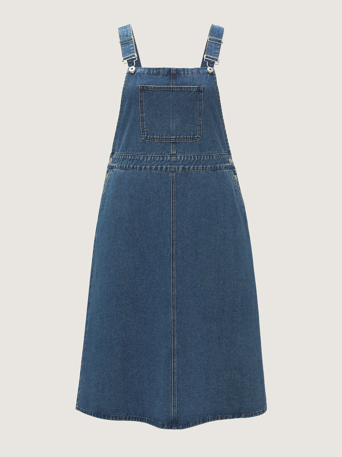 Cotton Adjustable Back Slit Overall Midi Denim Dress