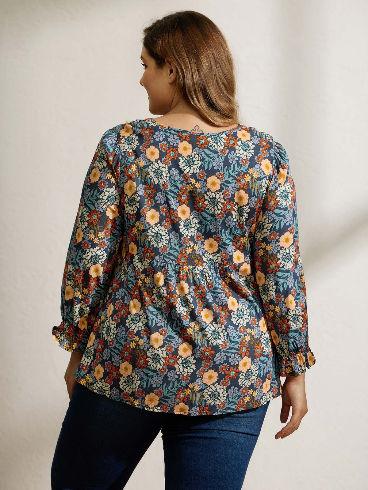 Cozy Floral Print Lace Trim Blouse