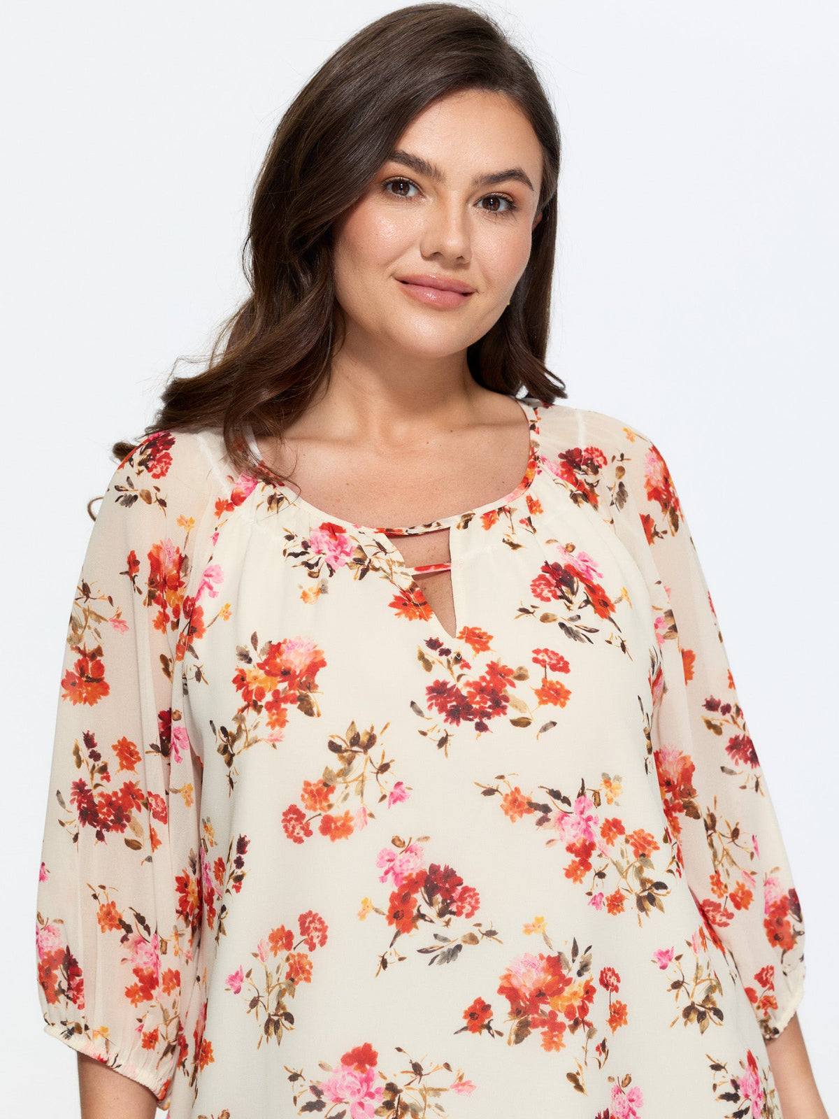 Floral Print Keyhole Neckline Shirt